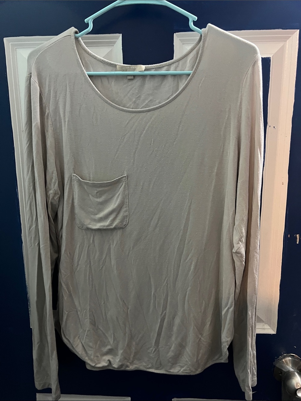 Joan Vass Light Gray Long-Sleeve Pocket Tee
